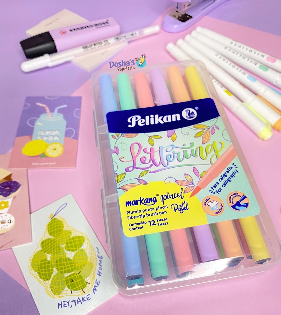 PLUMONES PELIKAN PUNTA PINCEL PASTEL X12 | doshaspapeleria